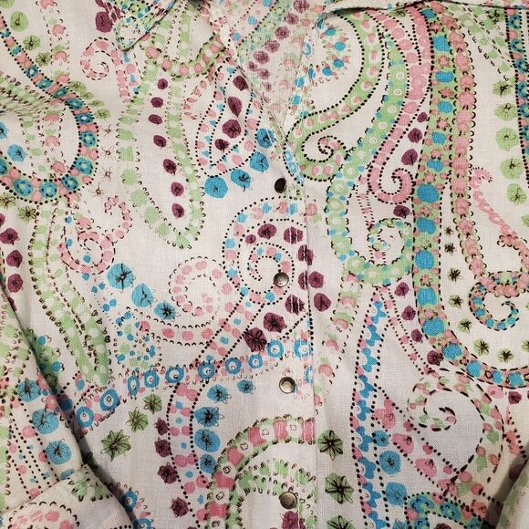 Relativity 100% Linen Paisley Snap Up Top Size L - Picture 5 of 9